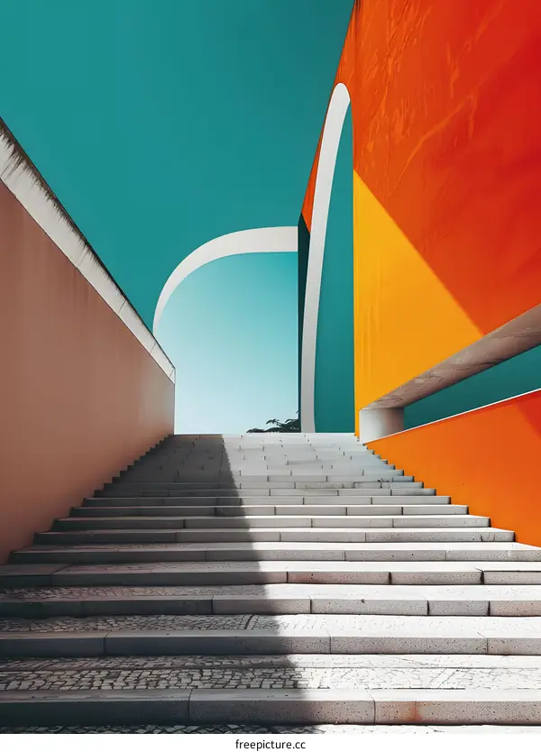 Abstract Architecture With Bright Colors and Staircase