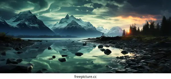 Majestic Mountain Lake Sunset Landscape