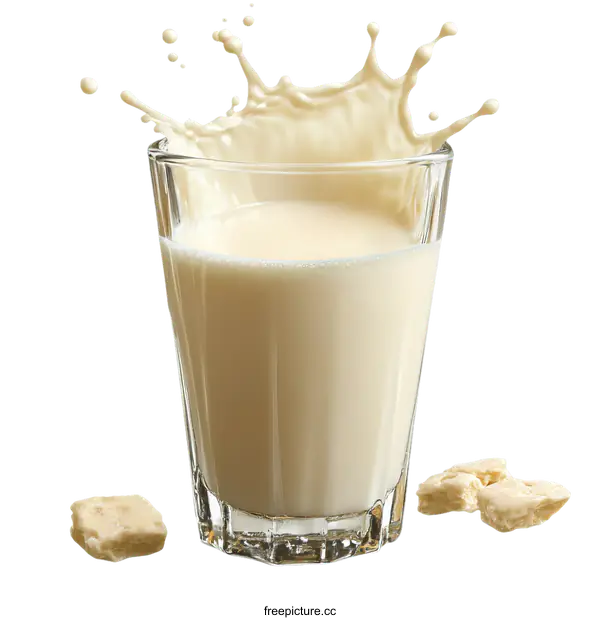 [Transparent Background PNG]Delicious Milk Splash in a Glass with Treats
