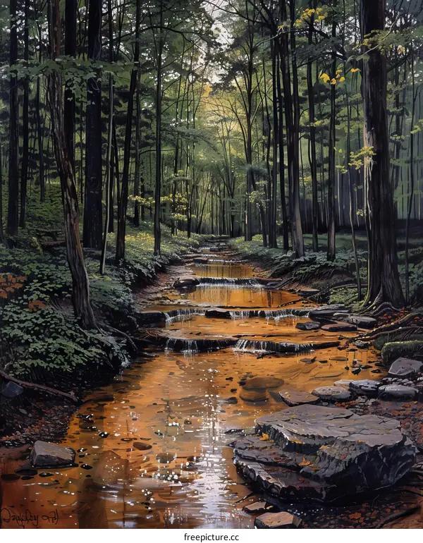 Small Stream in Autumn Woods
