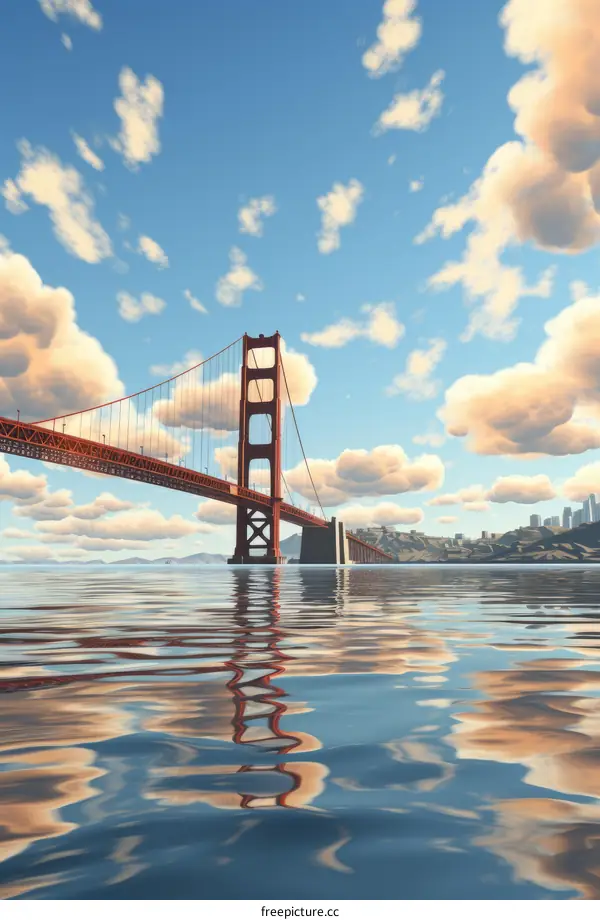 Golden Gate Bridge over Blue Cloudy Sky with White Bird