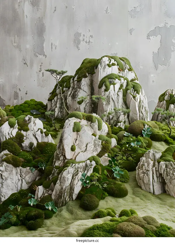 Green Moss and Stone Landscape