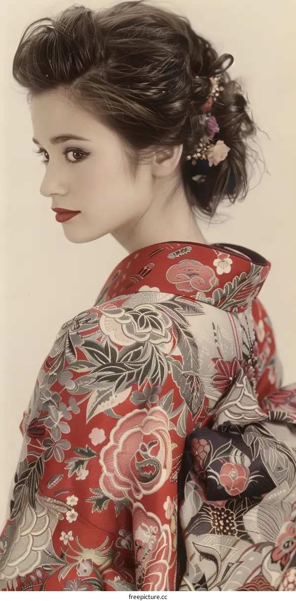 Portrait of a young woman in a kimono