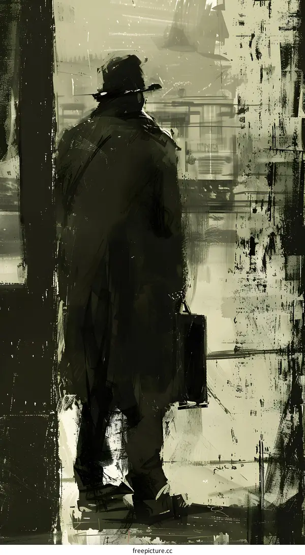 Silhouette of Man with Hat Waiting at Train Station