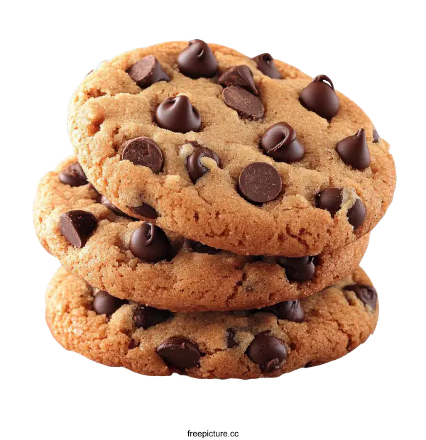 [Transparent Background PNG]Delicious Chocolate Chip Cookies Stacked Close Up