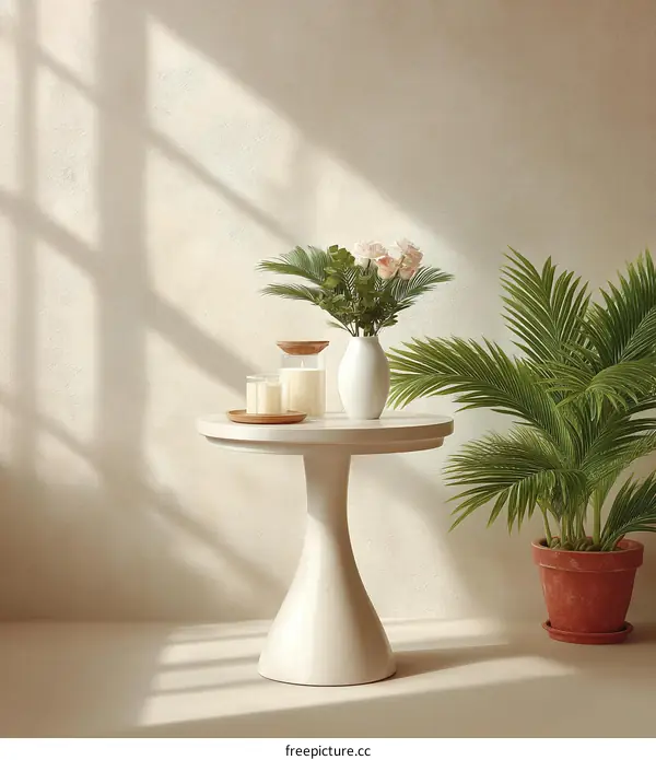 Minimalist Room Decor with Round Table and Plants