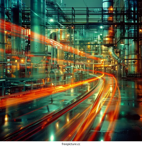 Industrial zone with blurred lights at night