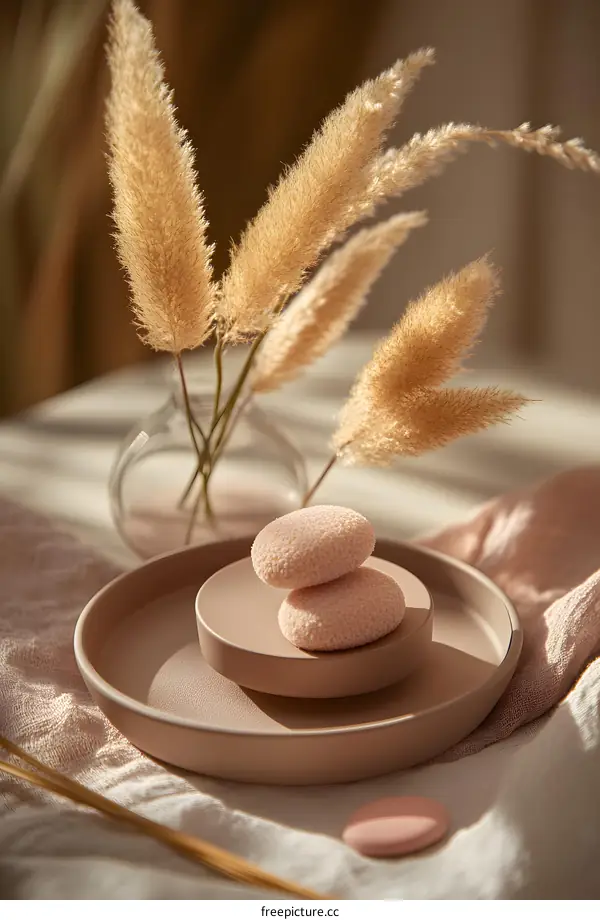Beige Tray With Brown Pampas Grass