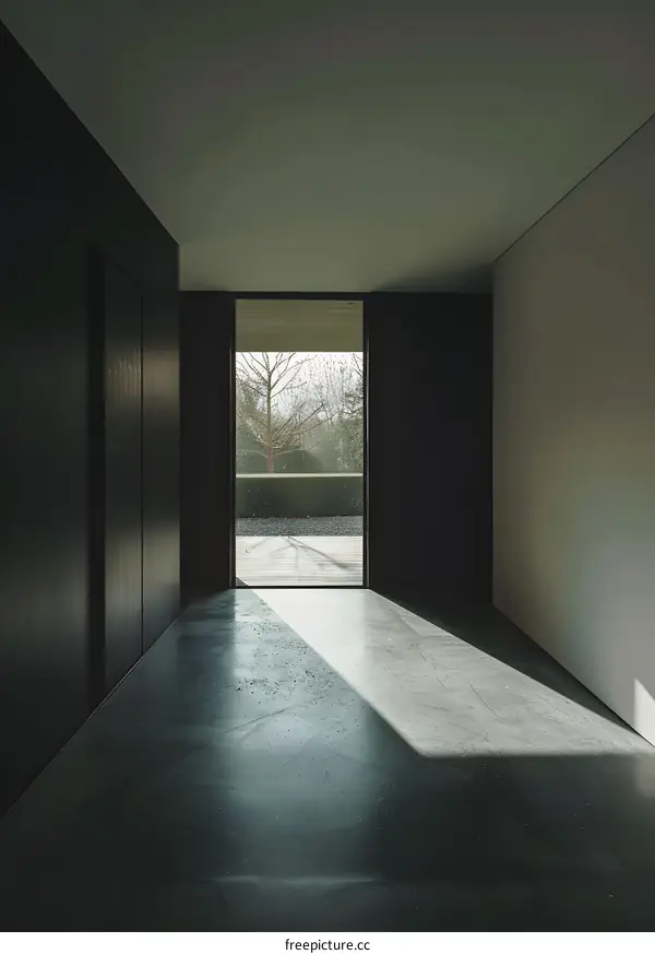 Minimalist Modern House Interior With Glass Door and Sunlight