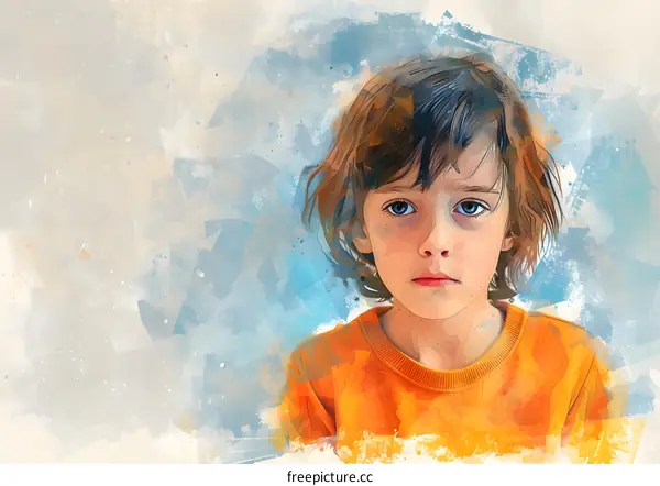 Portrait of a young boy with brown hair and blue eyes