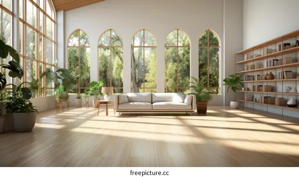 Bright and Airy Living Room With Vaulted Ceiling and Large Windows