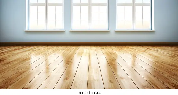 Empty Room with Wooden Floor and Three Windows