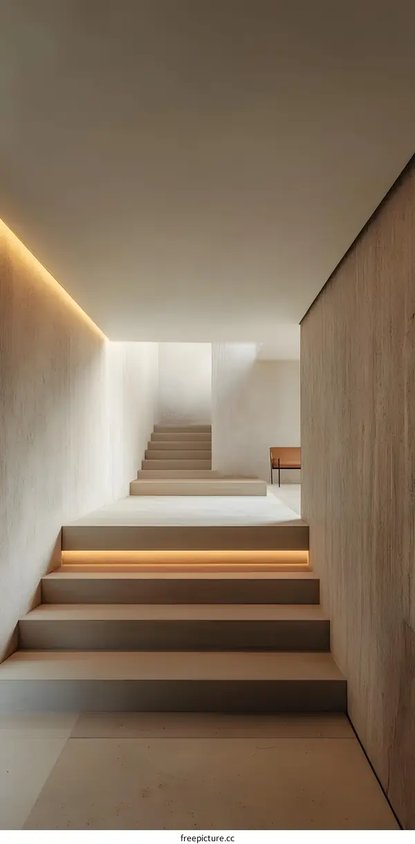 Modern Minimalist Interior Design Staircase with Concrete and Wood