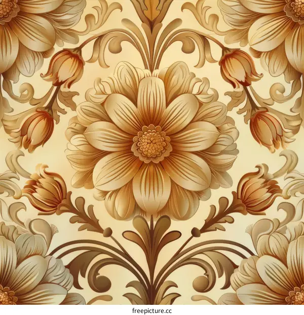 Golden Retro Floral Seamless Pattern