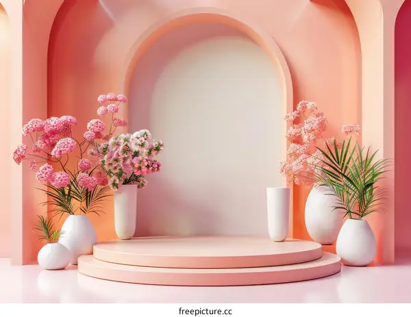 Pink Floral Display Stage Minimalist Aesthetic