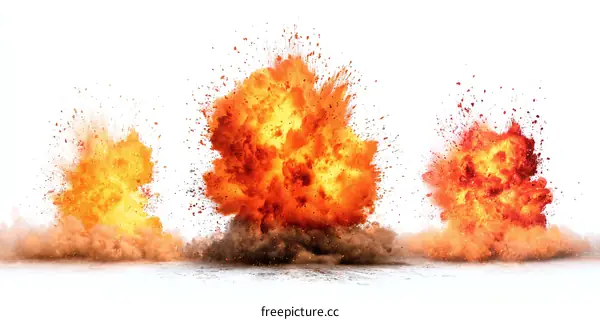 Explosive Force Explosions Isolated on White Background