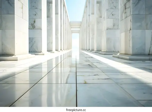 White Marble Columns Architectural Hallway