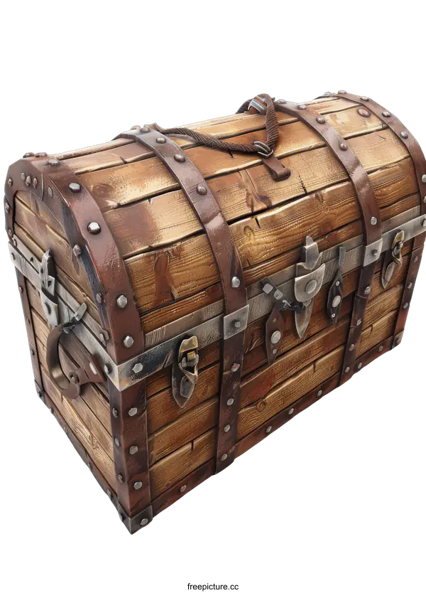 [Transparent Background PNG]An old wooden treasure chest with metal.