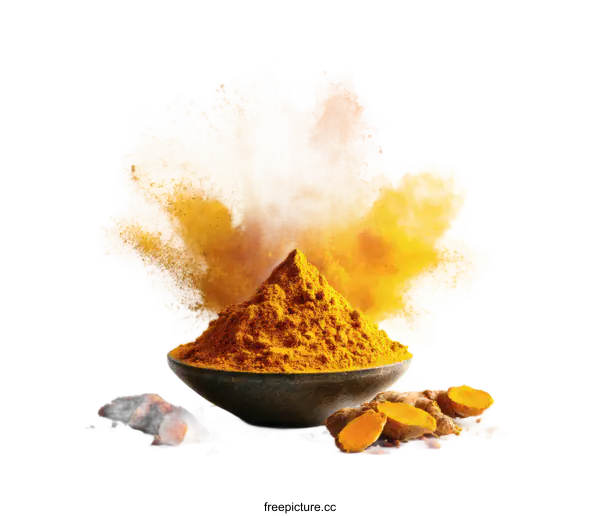 [Transparent Background PNG]Turmeric Powder Explosion and Roots