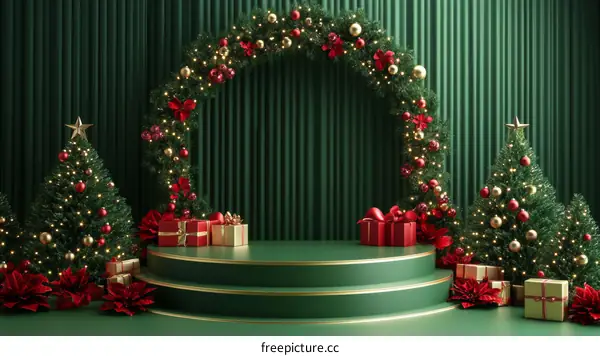 Christmas Scene with Decorated Trees and Gifts