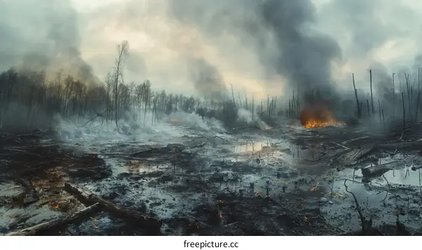 Post-Apocalyptic Forest Fire: A Devastated Landscape