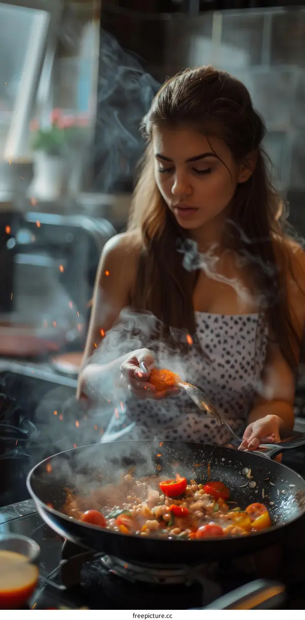 Young woman cooking in the kitchen