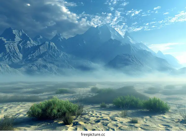 Barren Desert Landscape with Distant Mountain Range