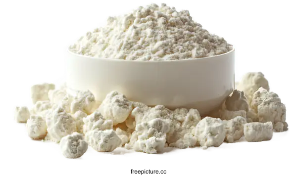[Transparent Background PNG]White Powdered Food in Bowl and Crumbs