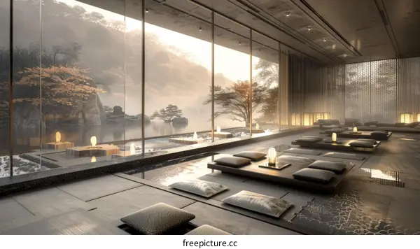 Tranquil seating area with stunning lake and mountain views