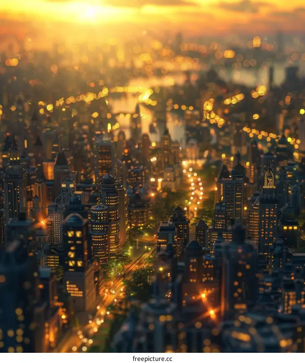 Cityscape at Dusk with Golden Light