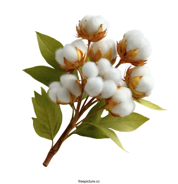 [Transparent Background PNG]Cotton Plant with Fluffy Cotton Bolls