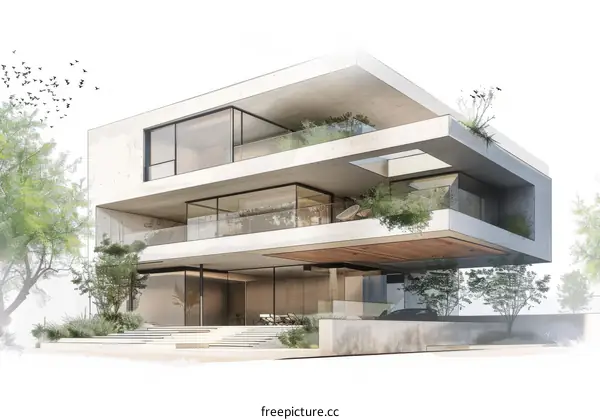 Modern house with large windows and a terrace