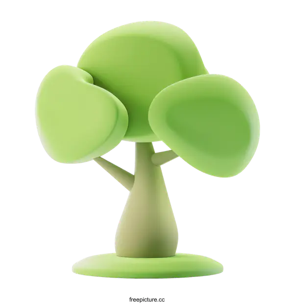 [Transparent Background PNG]Cartoon Green Tree with 3 Leaves and a Small Trunk on a White Background