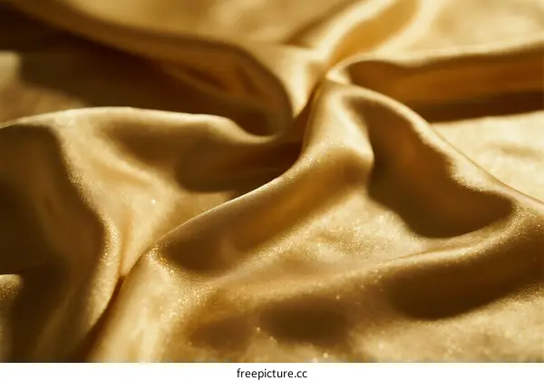 Elegant golden silk fabric with soft folds and natural light