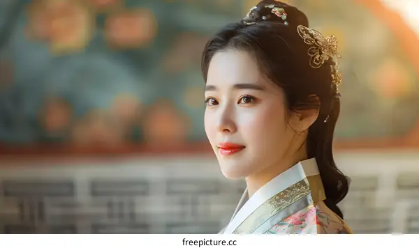 Portrait of a young Korean woman in traditional dress