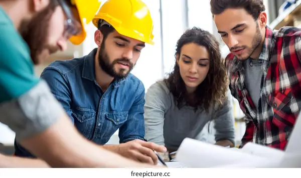 Team of Architects Reviewing Construction Plans