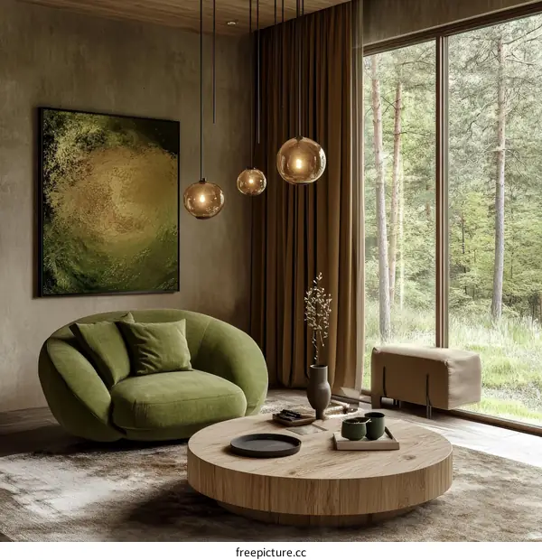 Modern Living Room Interior Design with Green Sofa