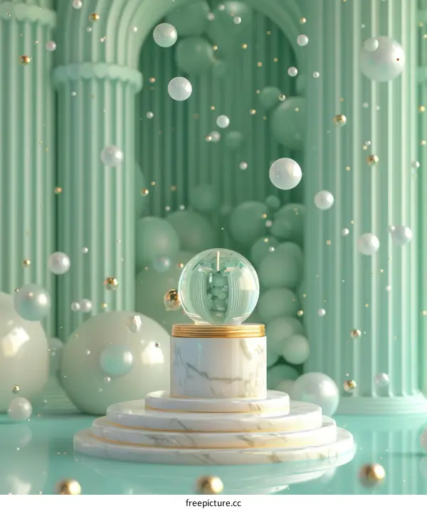 Mint Green Display Podium with Glass Sphere