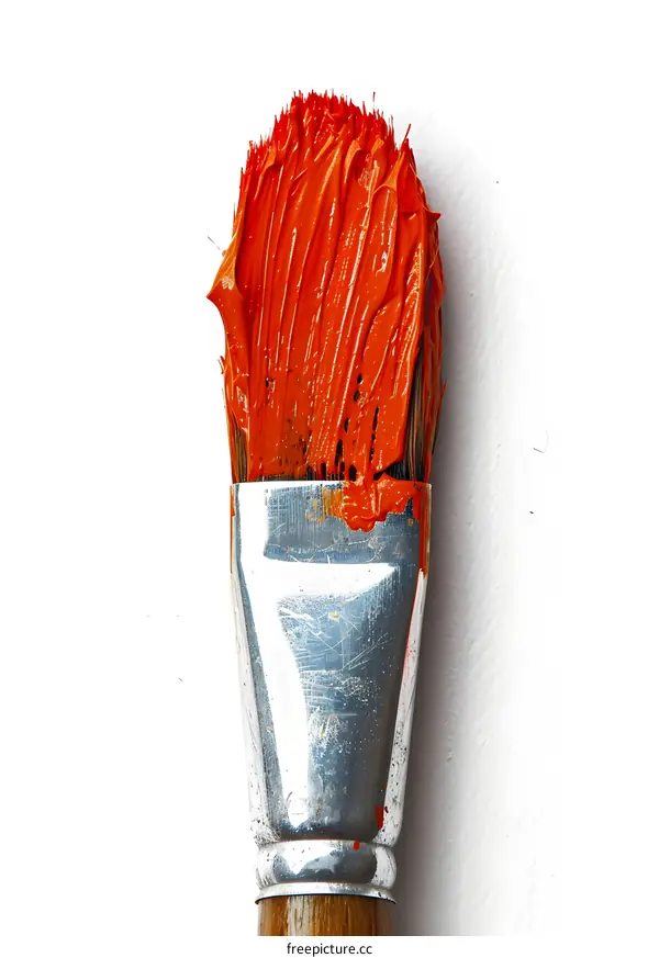 Close Up of Red Paint on a Paintbrush