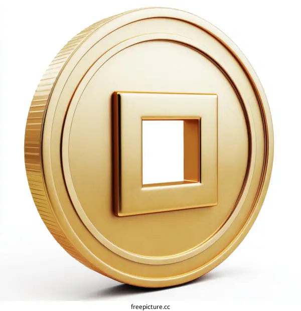 Golden Chinese Coin Illustration with Square Hole