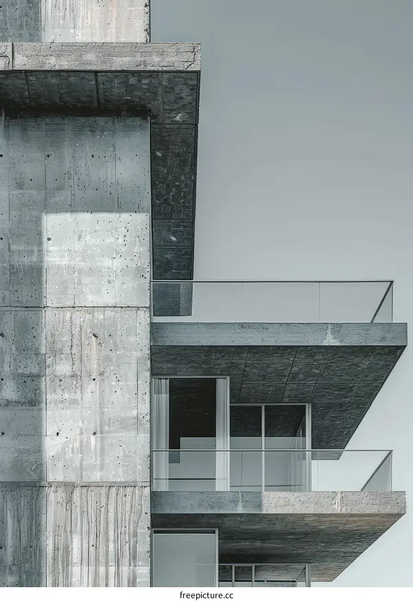 Balcony of a concrete building with a view of the city