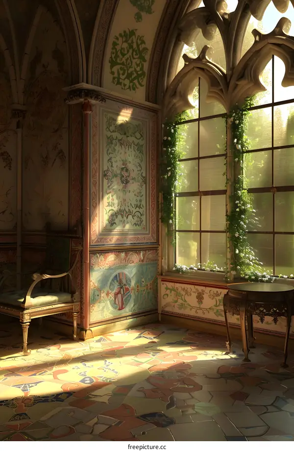 Ornate Room with Window and Sunlight
