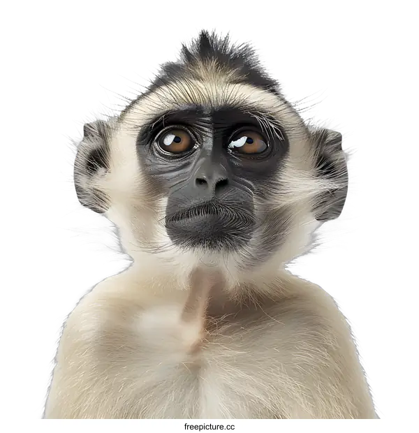 [Transparent Background PNG]Portrait of a Young Monkey on a White Background