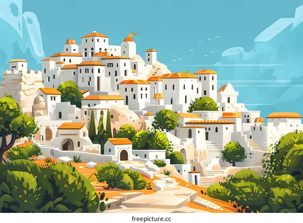 White Buildings on a Hillside in a Sunny Day