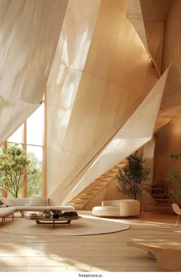 Modern Origami Wooden House Interior