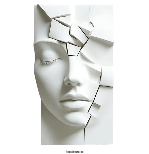 [Transparent Background PNG]Abstract Face Sculpture of a Broken Female Portrait