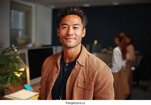 Confident Asian Man in Modern Office