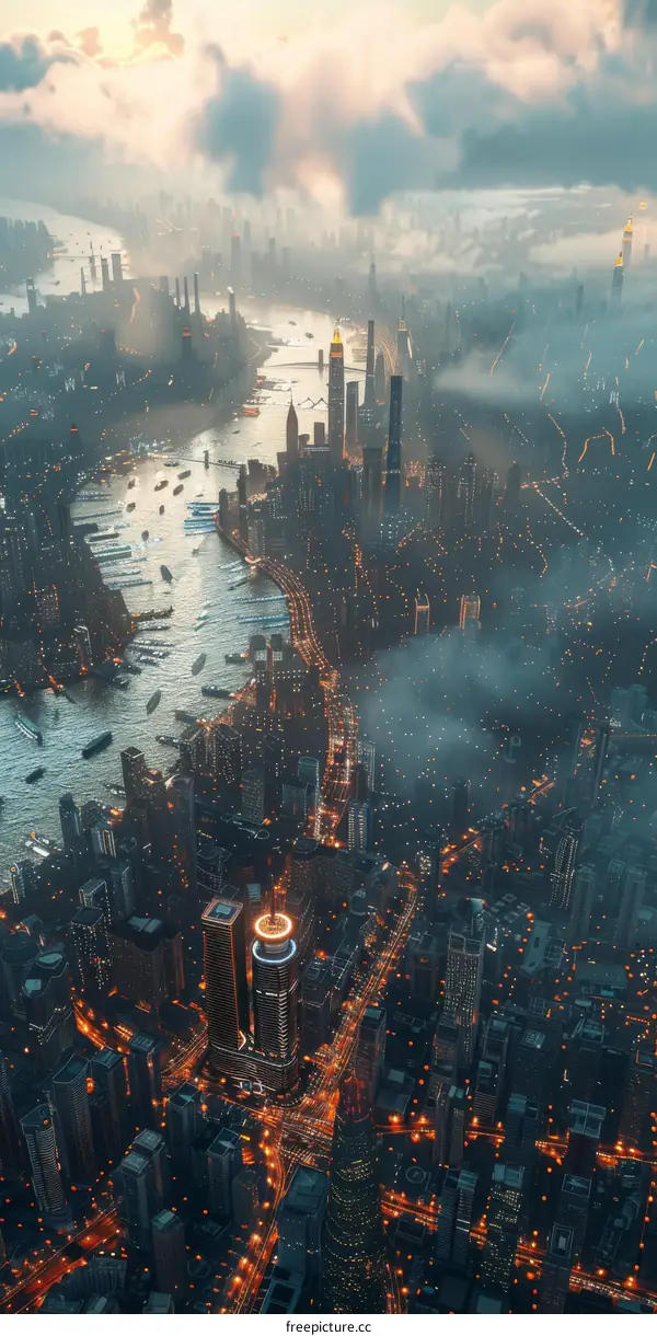 Aerial View of a Futuristic Cityscape
