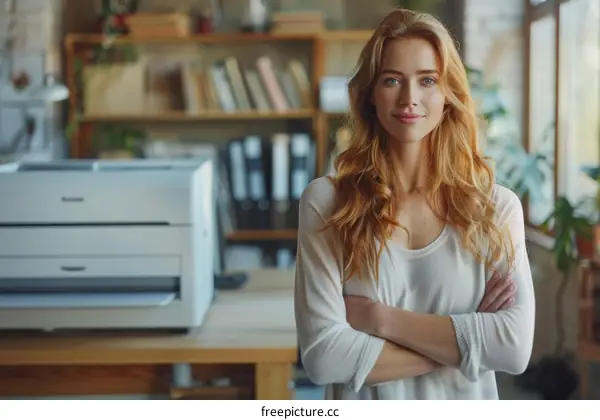 portrait of a young woman standing in an office