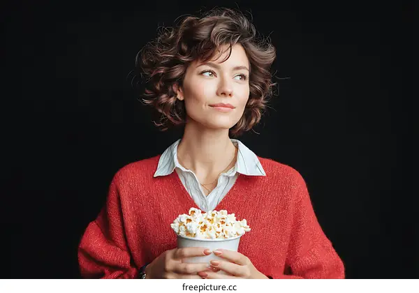 Woman with Popcorn Enjoying a Movie